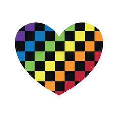 Vector flat checkered chessboard lgbt flag heart isolated on white background