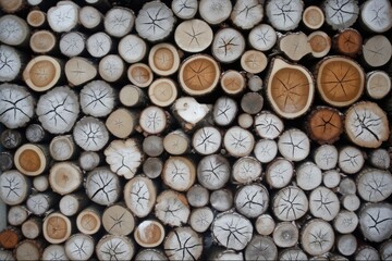 Stack of Cut Logs Ready for Use in Construction or Firewood Generative AI