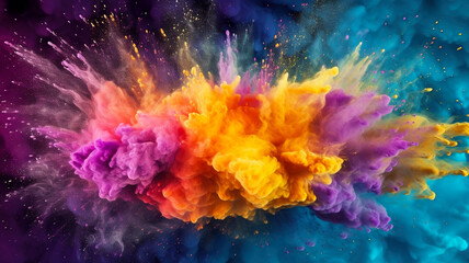 Plakat Explosion of watercolor or color powder, abstract colorful background, generative AI.