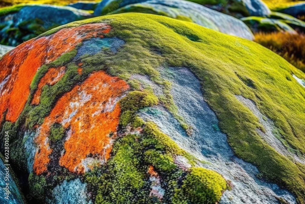 Poster moss-covered rock in a natural setting generative ai