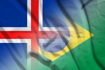 Iceland and Brazil national flag transborder relations BRA ISL - obrazy, fototapety, plakaty