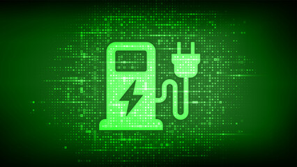 Charging station icon made with electricity signs. Electric vehicles charging point. Electric Supply Station. Energy Efficiency. Alternative fuel. Green energy technology. Vector illustration.