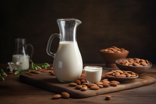 Close up shot of delicious almond milk. Generative AI