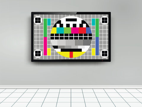 TV with test pattern screen on wall