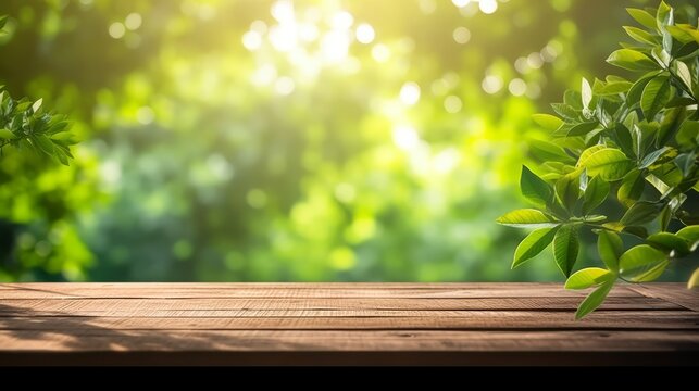 Lush Green Garden Table Top Mockup, AI Generative