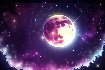 anime style sky with moon and stars
