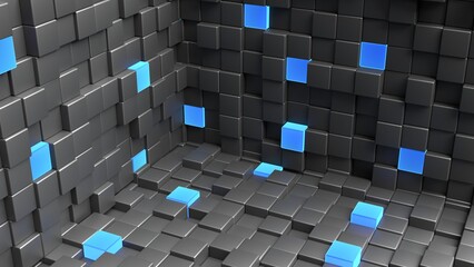 videogame gamer texture 3d illustration. abstract blue cubes background that can be used to represent computer games wallpaper, isometric cube blocks or technology © Ricardo