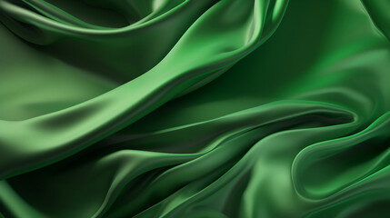 Fototapeta premium Close-up of rippled green silk fabric as abstract background. Generative ai illustration