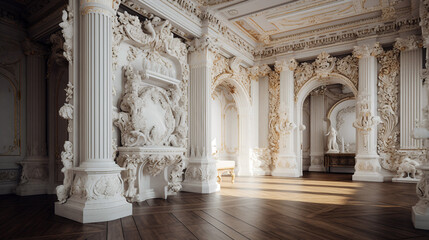 Fototapeta premium Luxury interior design of the royal palace with columns and beautiful walls. Generative ai illustration