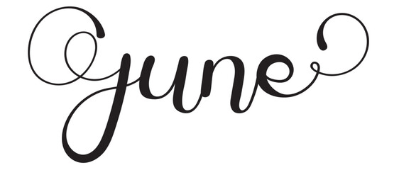 Hello June. JUNE month calligraphy vector with ornaments. Decoration calendar. Illustration month Marh and hello spring