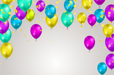 Happy birthday holiday balloons design colorful Party Flags And Ribbons Falling On Background. eps