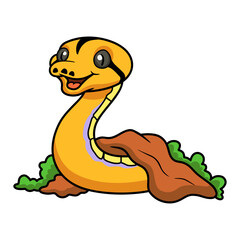 Cute purple golden child cartoon out from hole