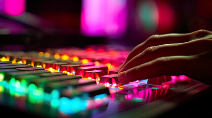 Computer keyboard with RGB, typing