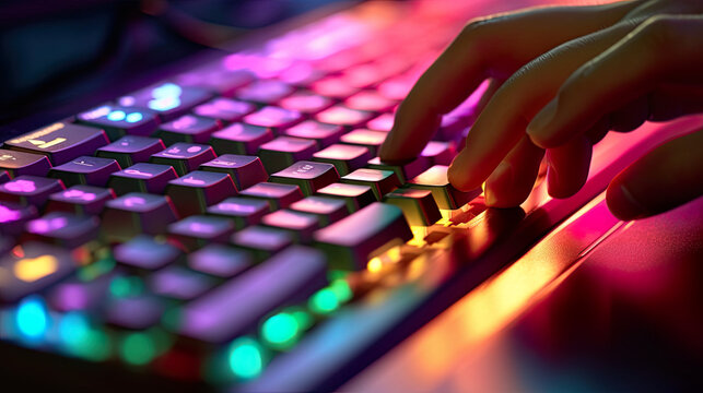 Computer keyboard with RGB, typing