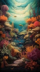 Knit background of underwater coral reef bursting with life including fish and coral

Made with the highest quality generative AI tools 