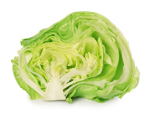 Fototapeta premium Half of fresh green iceberg lettuce isolated on white