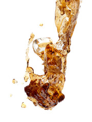 Coffee drink water mix ice cube fall pouring down in Shape form line of espresso black coffee...