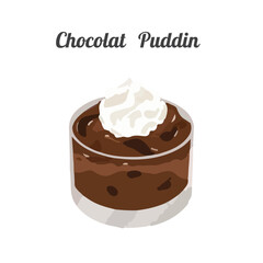 Chocolate pudding with whipped cream. Hand drawn watercolor vector illustration