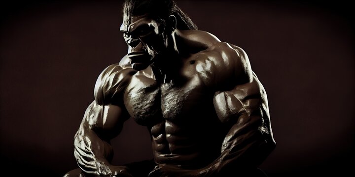 Muscular Gorilla On Black Background