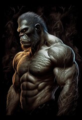 muscular gorilla on black background
