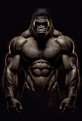 muscular gorilla on black background