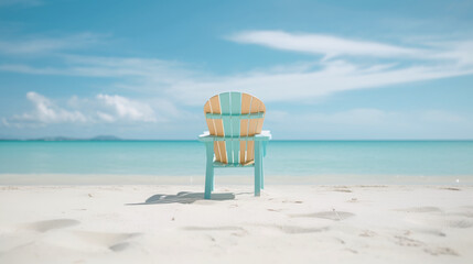 Fototapeta na wymiar Isolated beach chair on the tropical white sand beach. Image Generative AI. 