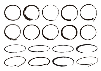 Black and white handwritten circle material set (brush / pen)／白黒の手書きの丸の素材セット（筆・ペン） - obrazy, fototapety, plakaty