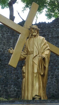 Jesus statue in Puhsarang church. Puhsarang is a church built using stones