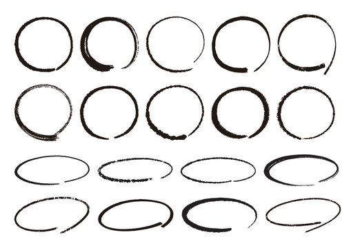 Black and white handwritten circle material set (brush / pen)／白黒の手書きの丸の素材セット（筆・ペン）