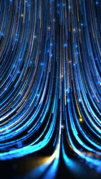 Abstract motion random blue color glow light trail with particles background. VERTICAL VEDIO