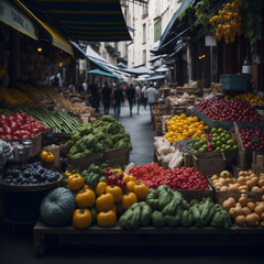 Fototapeta na wymiar fruits and vegetables at the street market,Generative IA 