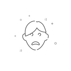 Sad teen boy simple vector line icon. Symbol, pictogram, sign isolated on white background. Editable stroke