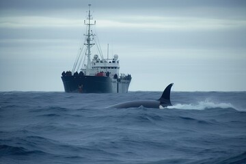 Offshore whaling started in the 17th century and ended in the 20th century due to overfishing and the need to conserve whale populations. AI-generated Generative AI - obrazy, fototapety, plakaty
