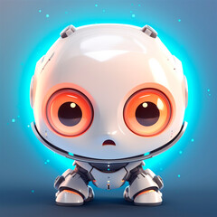 Fototapeta premium little cute robot funny virtual assistant bot isolated on white background. 3d icon. AI generated