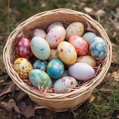 Fototapeta na wymiar easter eggs in a basket generative ai