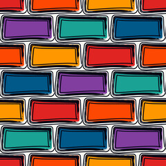 Brick wall motif handdrawn classic geometric print. Paint brush strokes seamless pattern. Freehand grunge design background. Modern urban ornament