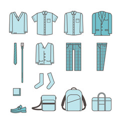 学生服や学生カバン　アイコン　シンプルなイラストセット素材