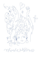 美女の上半身_line art_calligraphy face_line art vector illustration, background