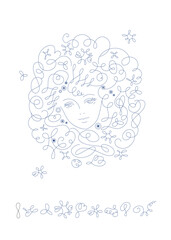 美女の顔_line art_calligraphy face_line art vector illustration, background