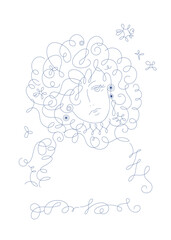Naklejka premium おしゃれな美女_line art_calligraphy face_line art vector illustration, background