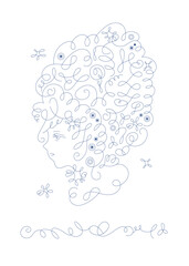 美女の横顔_line art_calligraphy face_line art vector illustration, background