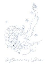 手を伸ばす女性の横顔_line art_calligraphy face_line art vector illustration, background
