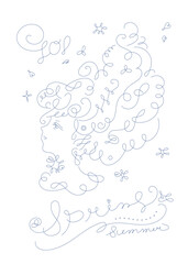 美女の横顔_line art_calligraphy face_line art vector illustration, background