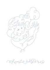 手をかざす女性_line art_calligraphy face_line art vector illustration, background