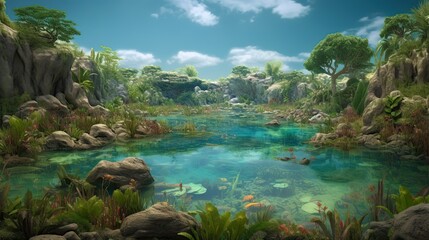 10,000 BC forest habitat for variety of creatures and vegetation, floor blanketed by thick layer of leaves, twigs, and toppled trees. AI-generated Generative AI