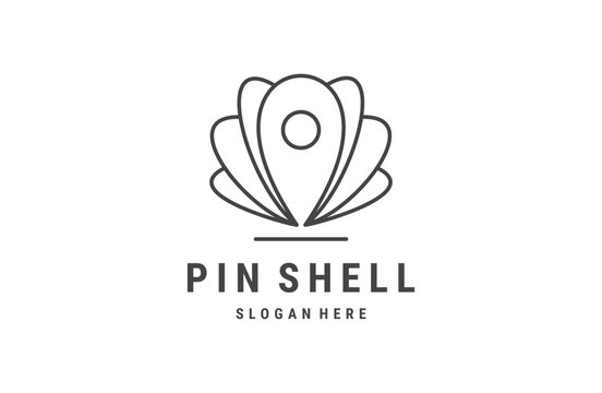 Pin shell logo vector design template line style .