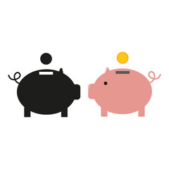 Piggy bank with coin. Icon piggy bank in a flat style. The concept of banking or business services. Vector illustration.