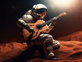 Space astronaut playing guitar in outer space. Suitabel for tshirt design. Generative ai