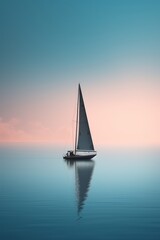 Naklejka na ściany i meble sailing boat on the sea and sunset background. Generative ai