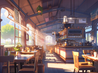 Street cafe in the city with natural lights. Generative ai